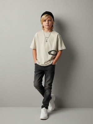 Zekids Erkek Çocuk Minimal Baskılı Pamuklu T-Shirt