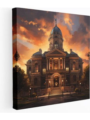 Popcas  Hukuk Kanvas Tablo - Gün Batımında Adalet Sarayı - Hukuk Kanvas Duvar Sanatı Adalet Sarayı Dijital Sanat Eseri