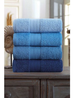 Mira Home 4 Lü El Yüz Havlu Seti %100 Pamuklu Gökkuşağı 50X85 cm Mavi