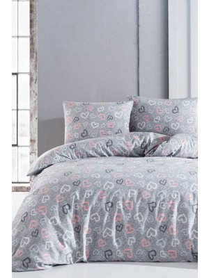 Mira Home Çift Kişilik Nevresim Takımı Pamuklu Romantik Gri
