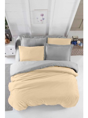 Mira Home Çift Kişilik Lastikli Çarşaflı Nevresim Takımı Pamuklu Four Season Bej Gri