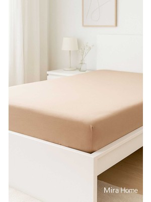 Mira Home Çift Kişilik Düz Penye  %100 Pamuklu Lastikli Çarşaf 200X200 cm Battal  Boy Newsheet Kahverengi