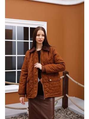 HOPE AND ME - Premium Nubuk Kadife Yaka Detaylı Astarlı Taba Mont