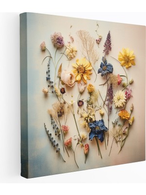 Popcas  Vintage Kuru Çiçek Kanvas Tablo Duvar Dekorasyonu Preslenmiş Çiçekler ile Retro Tarzı Yansıtıyor