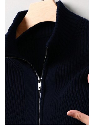 Tarz Cool Erkek Dik Yaka Fermuarlı Slim Fit Triko Hırka