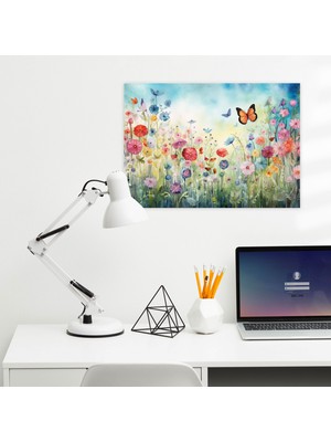 Popcas  Fantastik Bahçe Kanvas Tablo Kurutulmuş Kelebekler