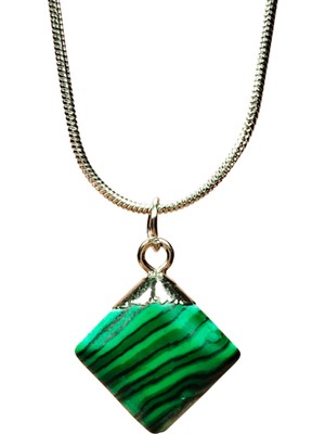 Royaleks Malakit Doğal Taşı Zincirli El Yapımı Kolye Uç: 1,5 cm Zincir: 20 cm Kutulu