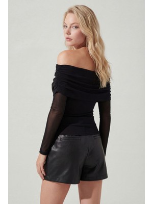 Vireo Club Kadın Tül Transparan Detaylı Carmen Yaka Bluz