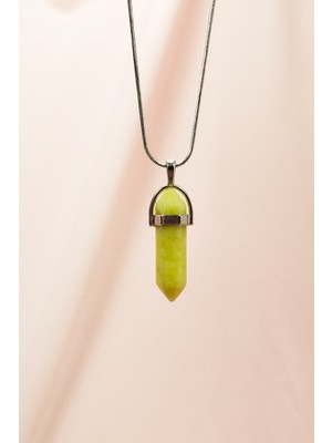 Royaleks Peridot Doğal Taşı Zincirli El Yapımı Tasarımlı Kolye Uç: 3,5 cm Zincir: 20 cm Kutulu