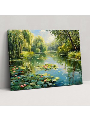 Popcas  Göl Kenarı Nilüferler Kanvas Tablo Monet Koleksiyonu Duvar Sanatı