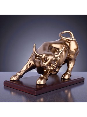 Elifeshop Lüks Altın Boğa Heykeli 26 cm Büyük Boy Reçine Masaüstü Premium Biblo Feng Shui Şans Başarı Sembolü