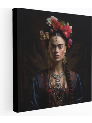 Popcas  Frida Kahlo Kanvas Tablo Duvar Dekorasyonu - Fotogerçekçi Portre Ile Frida Kahlo Kanvas Tablo Duvar Dekorasyonu