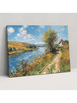 Popcas  Kırsal Nehir Claude Monet Kanvas Tablo Ev Dekorasyonu Için Duvar Sanatı