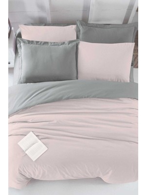Mira Home Çift Kişilik Lastikli Çarşaflı Nevresim Takımı Pamuklu Four Season Pudra Gri
