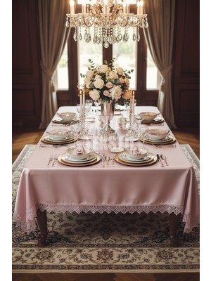 Çt Çeyizci Tekstil Kadife Dertsiz Tek Masa Örtüsü 160X220CM | Dantelli Kadife Yemek Masası Örtüsü 160X220CM Tek Masa