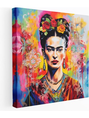 Popcas  Frida Kahlo Tuval Duvar Sanatı - Soyut Karışık Medya Sanatı ile Frida Kahlo Portresi