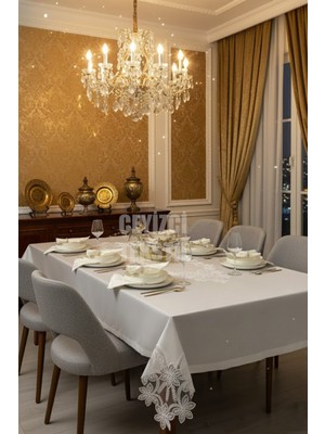 Çt Çeyizci Tekstil 12 Kişilik Masa Örtüsü Takımı, Masa Seti 12 Kişilik 26 Parça 160X220CM