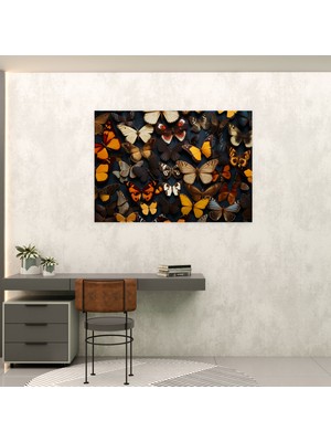 Popcas  Gerçekçi Kelebekler Fotoğraf Koleksiyonu Kanvas Tablo - Canlı Renkler ile Kuru Kelebekler Duvar Sanatı
