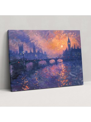 Popcas  Alacakaranlık Şehir Manzarası Claude Monet Kanvas Tablo Ev Dekorasyonu