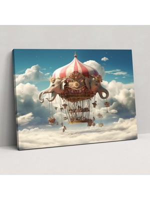 Popcas  Sky Circus Kanvas Tablo Sirk Uçan Fil Pufidik Bulutlar