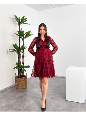 Mialora Kruvaze Yaka Omuz Boncuk Detaylı Püsküllü Maxi Kadın Elbise