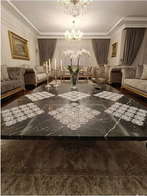 Çt Çeyizci Tekstil 6 Adet Parça Salon Vitrin Peçetesi Sehpa Takımı, Iğne Oyası Peçete