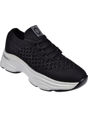 Voyager Taş Detaylı Triko Kadın Spor Ayakkabı Sneaker VOY-064   Siyah
