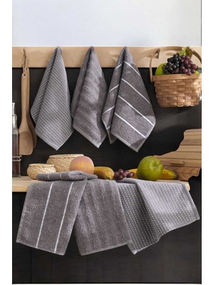 Mira Home 6 Lı Luna Naturel Mutfak Havlu Seti %100 Pamuklu 30X50 cm Antrasit