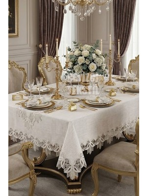 Çt Çeyizci Tekstil 12 Kişilik Masa Örtüsü Takımı, Masa Seti 12 Kişilik 26 Parça 160X220CM