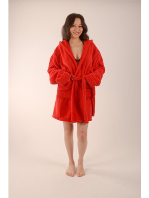 Reina Teks Welsoft Sabahlık Kapüşonlu Peluş Bornoz 1 Adet Çift Cepli Unisex