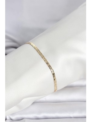 Prativas 14K Gold Renk Yassı Ezme Zincir Model Kadın Bileklik - PRT3500EB10348