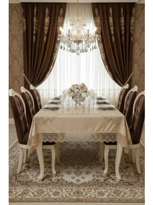 Çt Çeyizci Tekstil Kadife Tek Masa Örtüsü 160X220CM | Dantelli Yemek Masası Örtüsü 160X220CM Tek Masa
