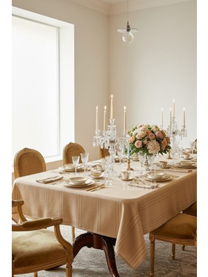 Çt Çeyizci Tekstil Colber Çizgili Masa Örtüsü 160*220 cm Kahve | Leke Tutmaz Kumaş Çizgili Masa Örtüsü