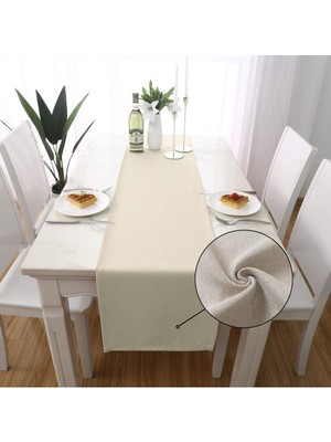 Rubi Porselen Keten Runner - Açık Fransız Beji Keten Kumaş Masa Runner Standart Boy