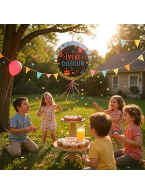 Cadde Süs Siyah Iyi Ki Temalı Katlanabilir Pinyata ve Sopası