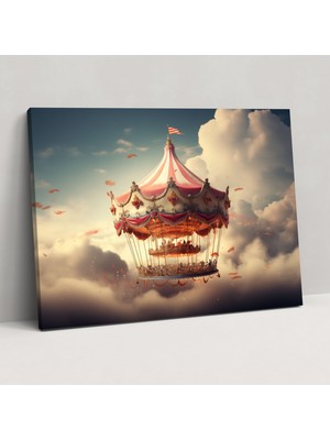 Popcas  Sirk Temalı Duvar Dekorasyonu Efsanevi Dönme Dolap Kanvas Tablo