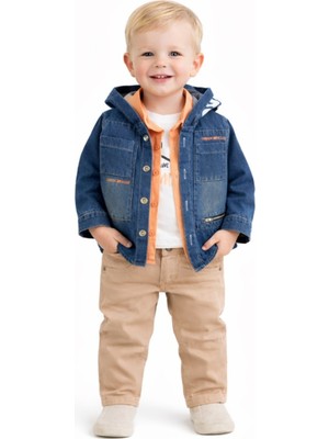 İrem Çocuk Giyim Erkek Çocuk Cep Detaylı Kot Ceket Uzun Kol Gömlek Tişört Keten Pantolon Dörtlü Şık Takım