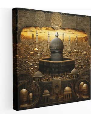 Popcas  Kaabe Duvar Sanatı - Islam Hat Sanatı Kanvas Tablo - Ev Dekorasyonu Duvar Sanatı
