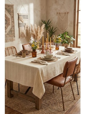 Çt Çeyizci Tekstil Pamuk Çizgili Masa Örtüsü 160X220CM Pamuk Masa Örtüsü Çizgili