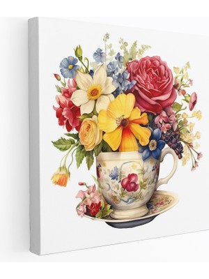 Popcas  Banyo Huzuru Kanvas Tablo - Banyo Için Vintage Çay Bardağı Duvar Dekorasyonu