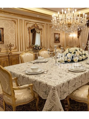 Çt Çeyizci Tekstil Fransız Dantelli Ottoman Model Tek Masa Örtüsü