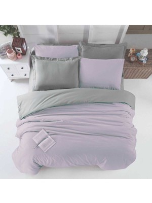 Mira Home Çift Kişilik Lastikli Çarşaflı Nevresim Takımı Pamuklu Four Season Lila Gri