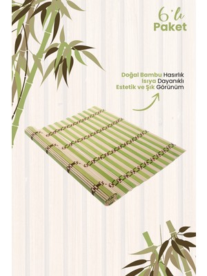 Rubi Porselen 6'lı Bambu Katlanabilir Doğal Hasırlık