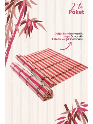 Rubi Porselen 2'li Bambu Katlanabilir Doğal Hasırlık