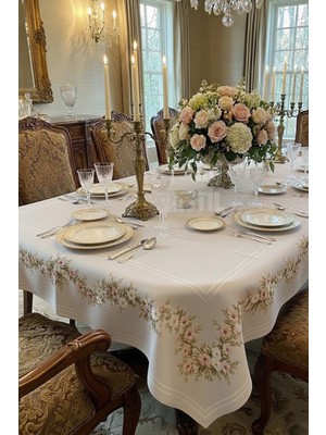 Çt Çeyizci Tekstil Masa Örtüsü, Dijital Baskılı Kanaviçe Tek Masa Örtüsü, Desenli Leke Tutmaz 160X220CM Masa Örtüsü