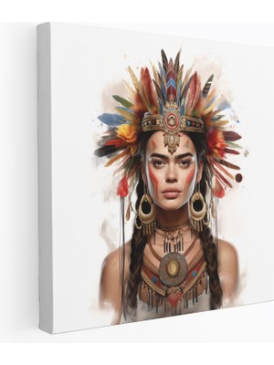 Popcas  Frida Kahlo Kanvas Tablo Sanatı - Yerli Meksika Sembolleri ile Frida Kahlo Köklere Bağlılığıyla