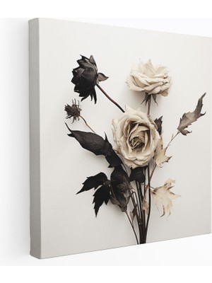Popcas  Kuru Çiçek Kanvas Tablo Siyah ve Beyaz Tasarım