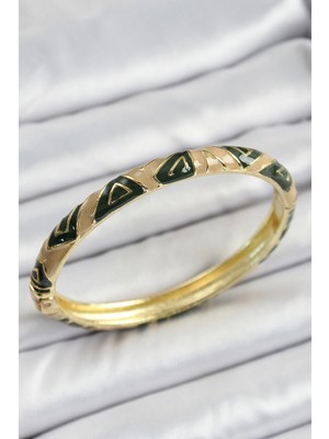 İsmiyle Al Mineli Pirinç Kahverengi Siyah Geometrik Desenli Kadın Kelepçe