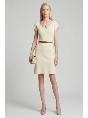 Rays 24171 U Yaka Kısa Kol Triko Elbise Taş