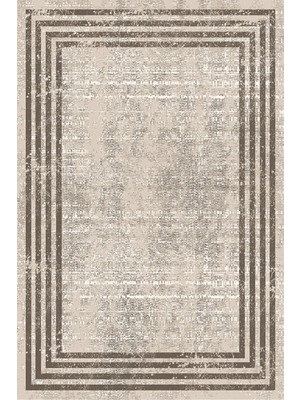 Kilim Home Mars 2077 Kahverengi Çerçeve Desenli Yıkanabilir Kaymaz Salon Halısı, Koridor ve Mutfak Halısı